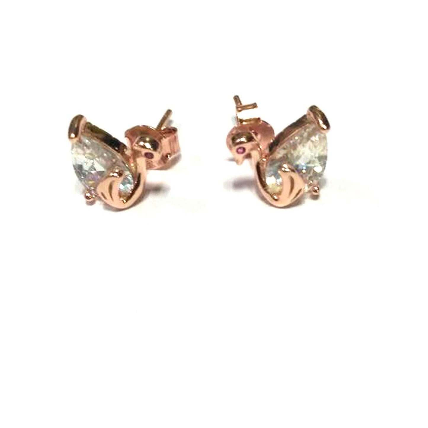 atjewels Pear & Round Cut Pink Sapphire & White CZ 14k Rose Gold Over 925 Sterling Silver Duck Stud Earrings For Girl's and Women's For MOTHER'S DAY SPECIAL OFFER - atjewels.in