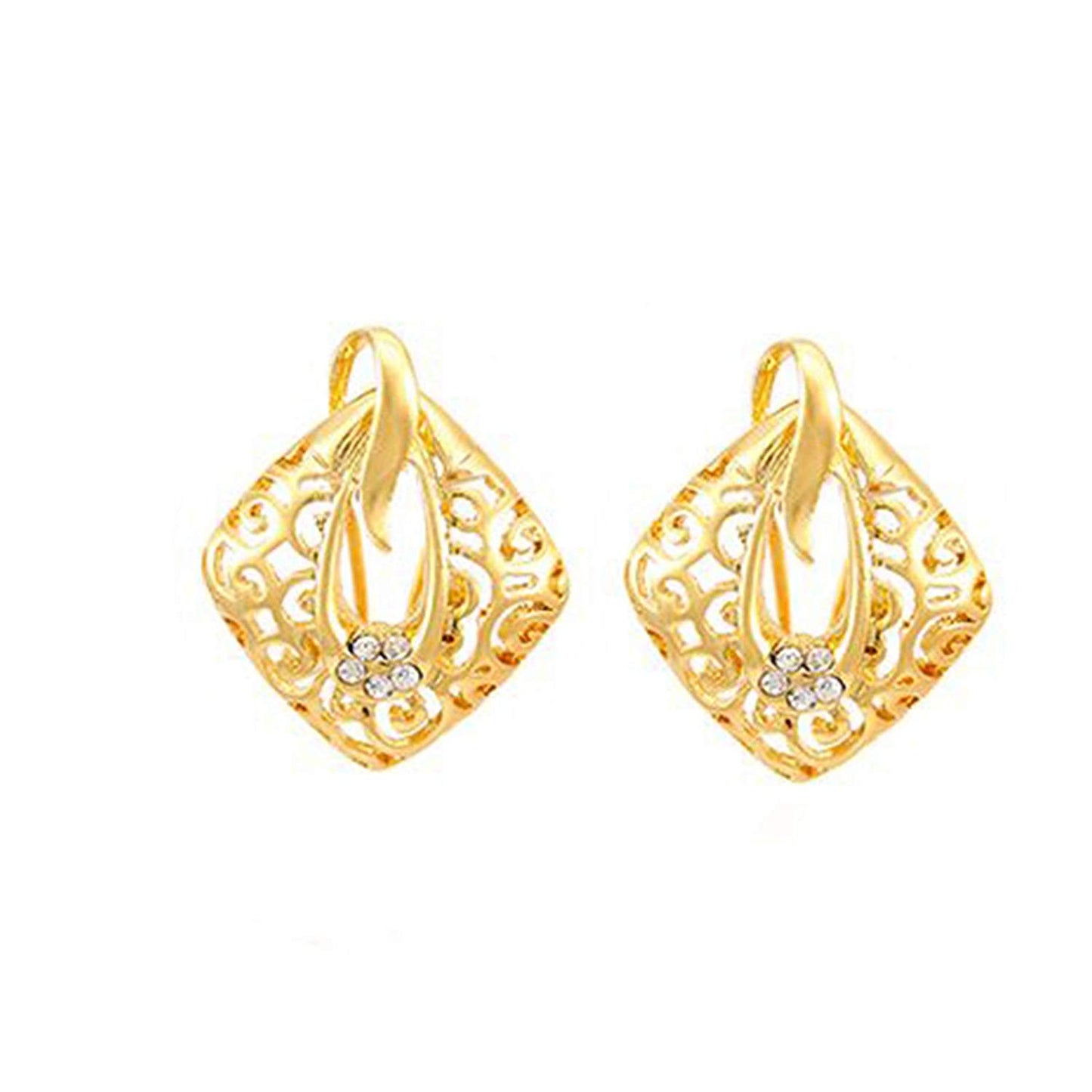 atjewels Round Cut White CZ 14k Yellow Gold Over .925 Sterling Silver Fashion Pendant & Earrings For Girl's & Women's - atjewels.in