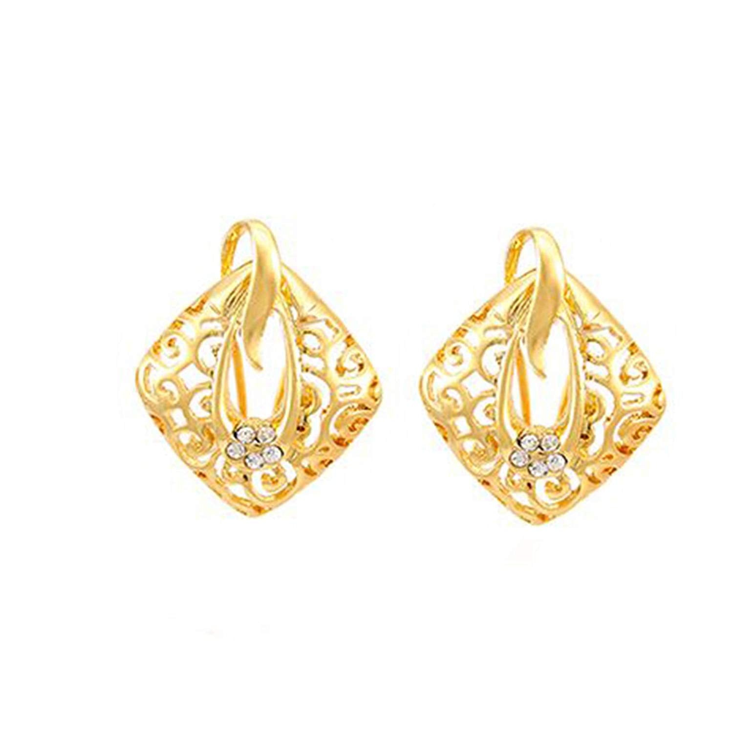 atjewels Round Cut White CZ 14k Yellow Gold Over .925 Sterling Silver Fashion Pendant & Earrings For Girl's & Women's - atjewels.in