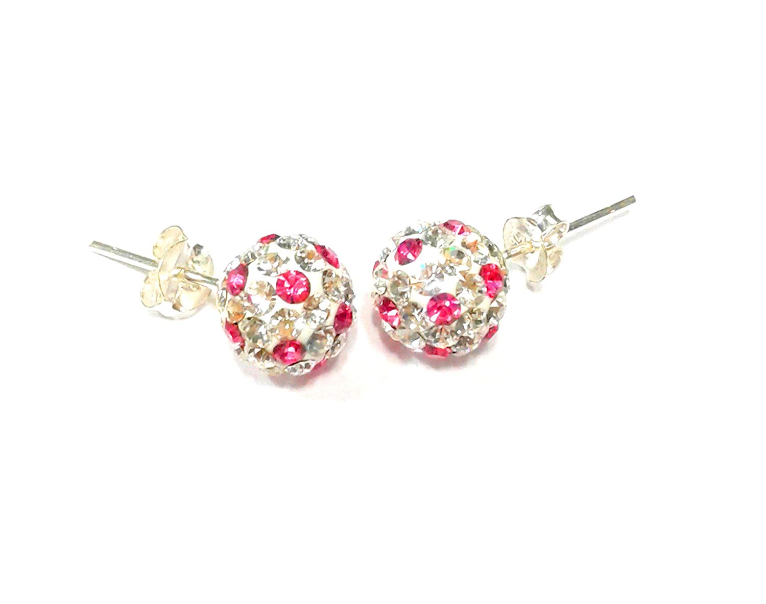 atjewels Round Cut Crystal Sterling Silver Pave Ball Stud Earrings, 8MM Crystal Fireball Disco Ball Earrings 1 Pair For Girl's and Women's Fancy Party Wear EarringsMOTHER'S DAY SPECIAL OFFER - atjewels.in