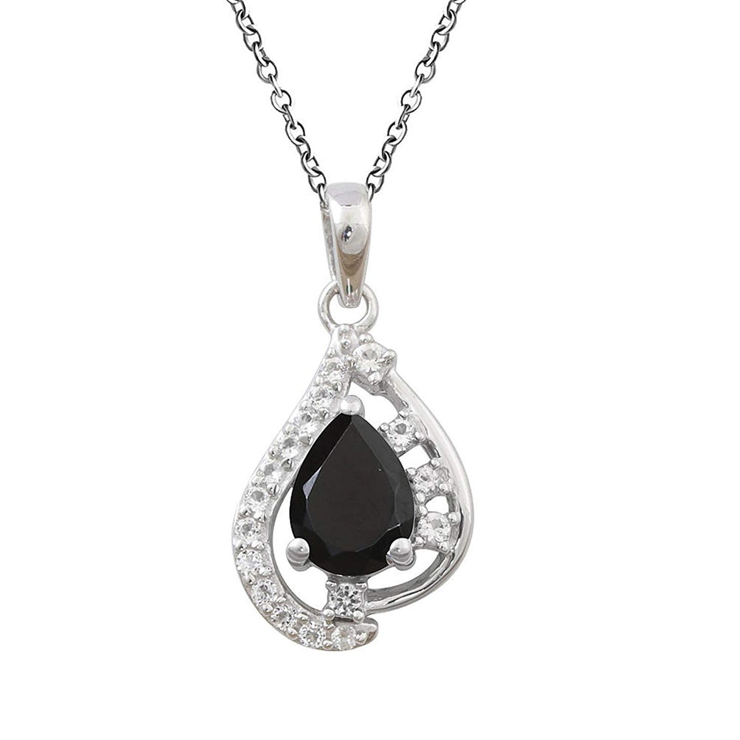 atjewels Pear & Round Cut Black & White CZ .925 Sterling Silver Earrings, Ring & Pendant Fashion Jewelry Set For Women's/Girl's For Ganesh Chaturthi Special - atjewels.in