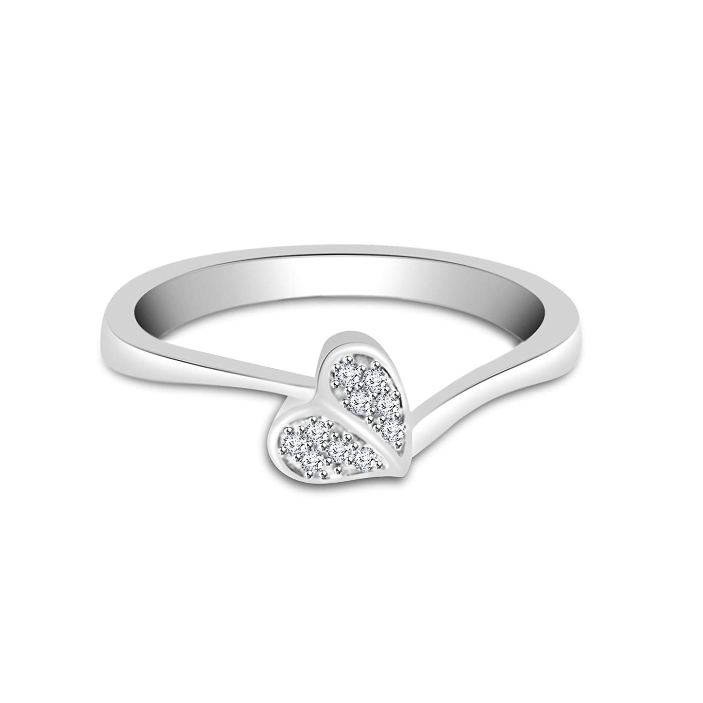 atjewels 0.09 TCW Round White CZ For Women's Spl 14k White Gold Over 925 Sterling Silver Heart Leaf Shaped Ring MOTHER'S DAY SPECIAL OFFER - atjewels.in