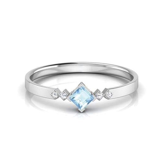 atjewels White Gold Plated 925 Sterling Silver Princess Cut Aquamarine & White CZ Five Stone Ring MOTHER'S DAY SPECIAL OFFER - atjewels.in