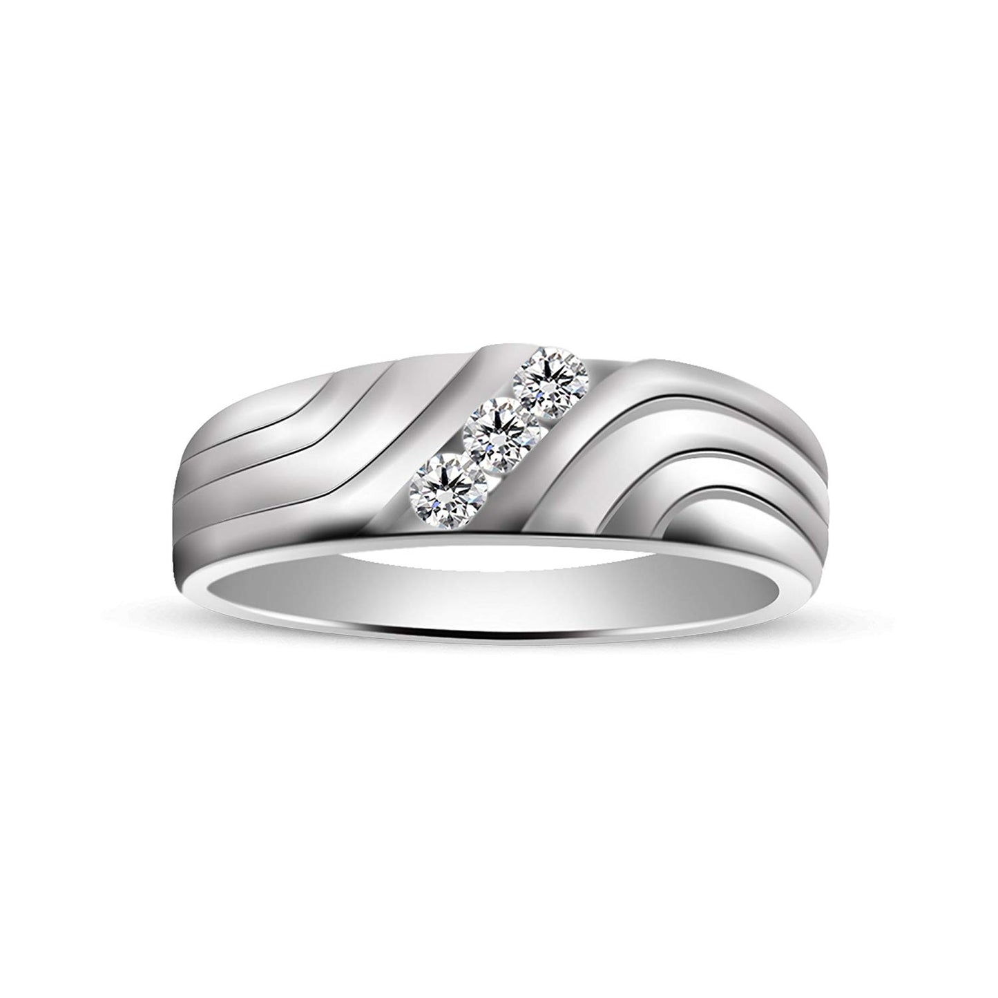 atjewels 14K White Gold Over 925 Silver Round White CZ Three Stone Ring MOTHER'S DAY SPECIAL OFFER - atjewels.in