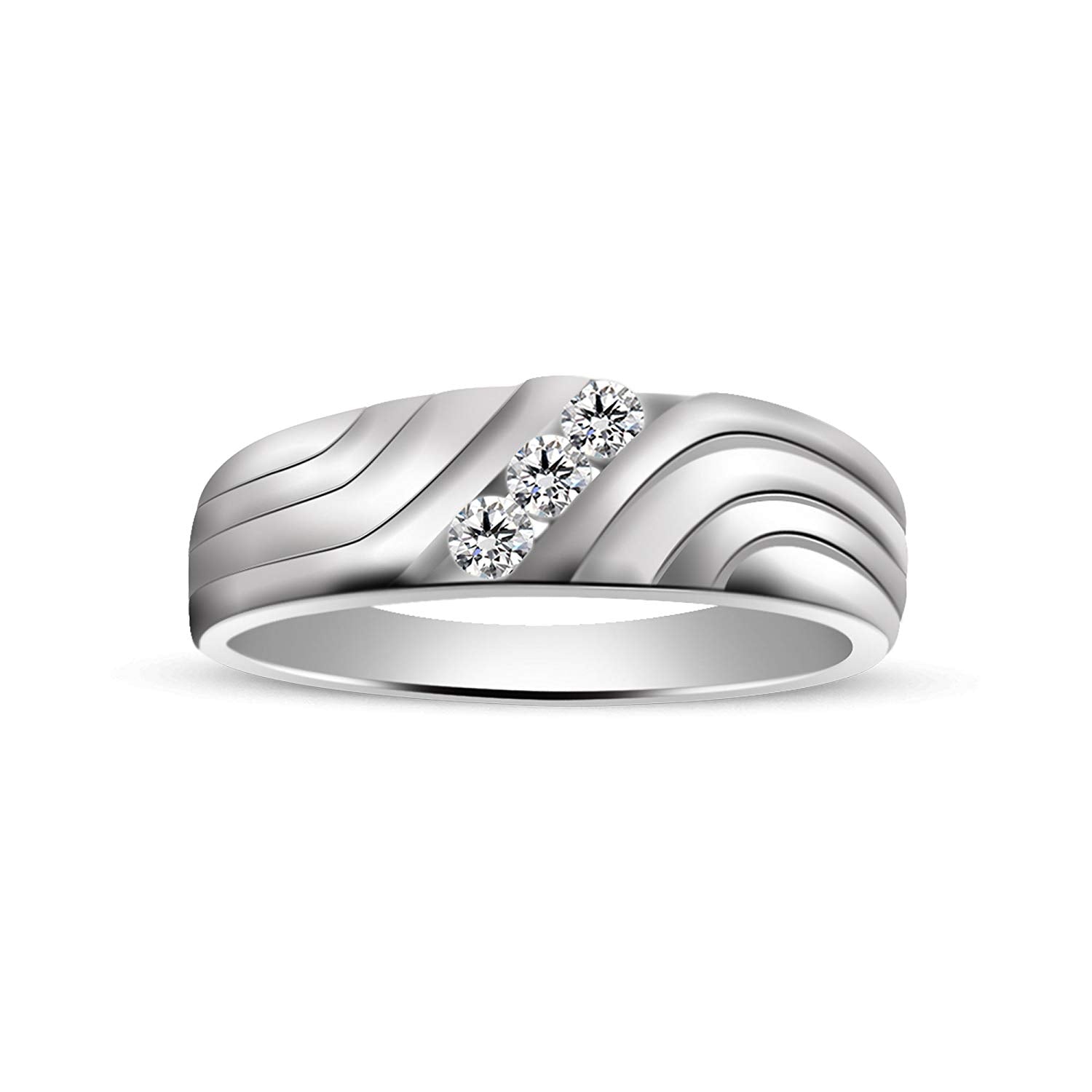 atjewels 14K White Gold Over 925 Silver Round White CZ Three Stone Ring MOTHER'S DAY SPECIAL OFFER - atjewels.in