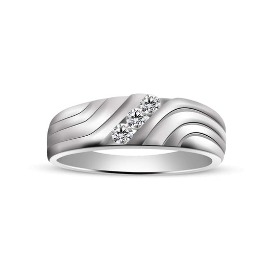 atjewels 14K White Gold Over 925 Silver Round White CZ Three Stone Ring MOTHER'S DAY SPECIAL OFFER - atjewels.in