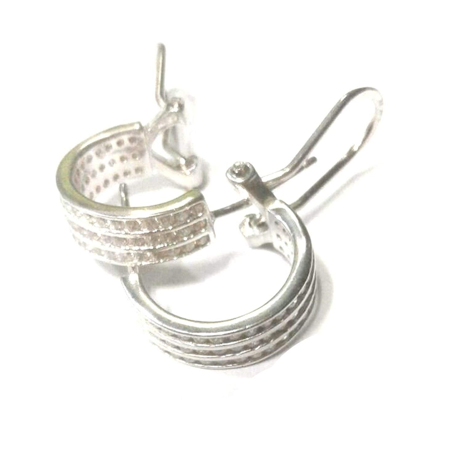 atjewels Round Cut White CZ 925 Sterling Silver Omega Clip Hoop Earrings For Girl's and Women's For MOTHER'S DAY SPECIAL OFFER - atjewels.in