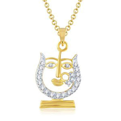 atjewels Oval & Round Cut White CZ 14k Yellow Gold Over Sterling Silver Maa Durga Pendant For MOTHER'S DAY SPECIAL OFFER - atjewels.in