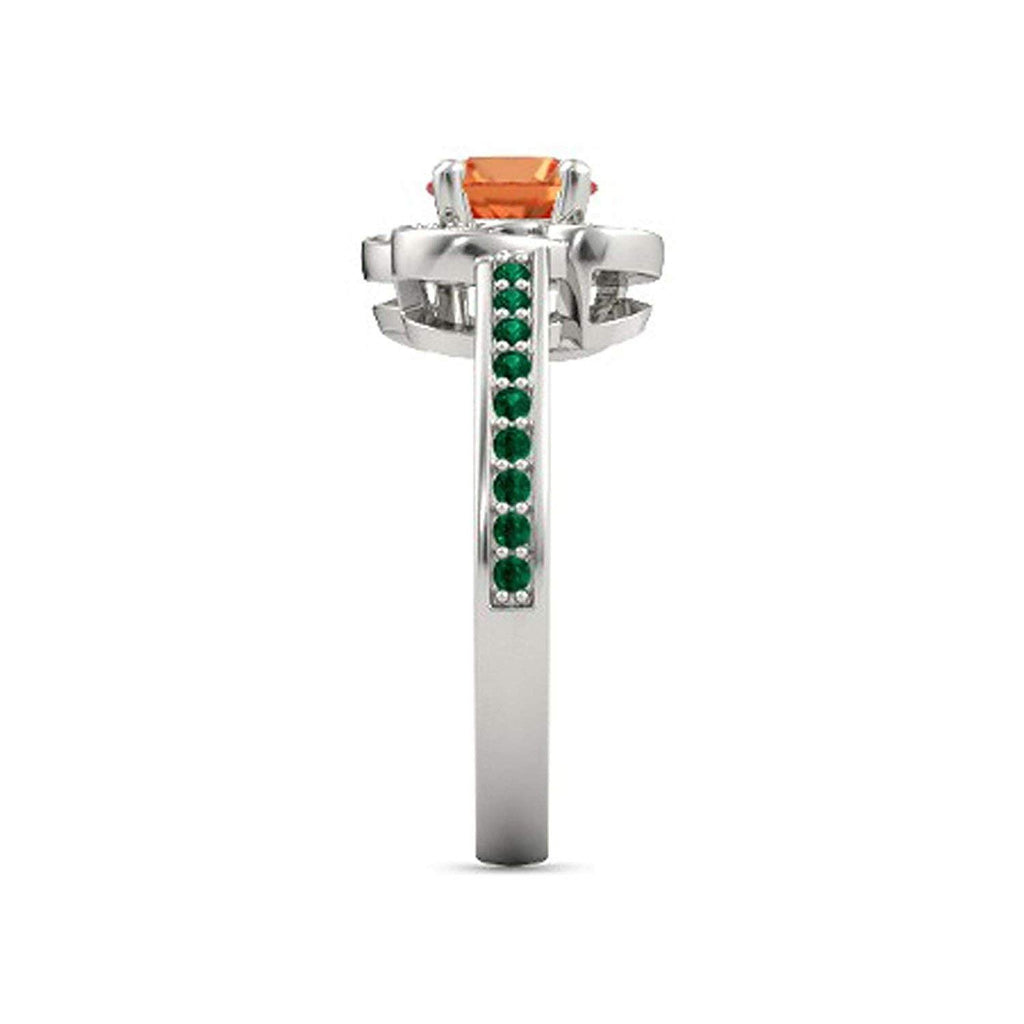 atjewels Round Cut Orange Sapphire, Green Emerald & White CZ .925 Sterling Silver Engagement Ring For Women's and Girl's For Diwali Special - atjewels.in