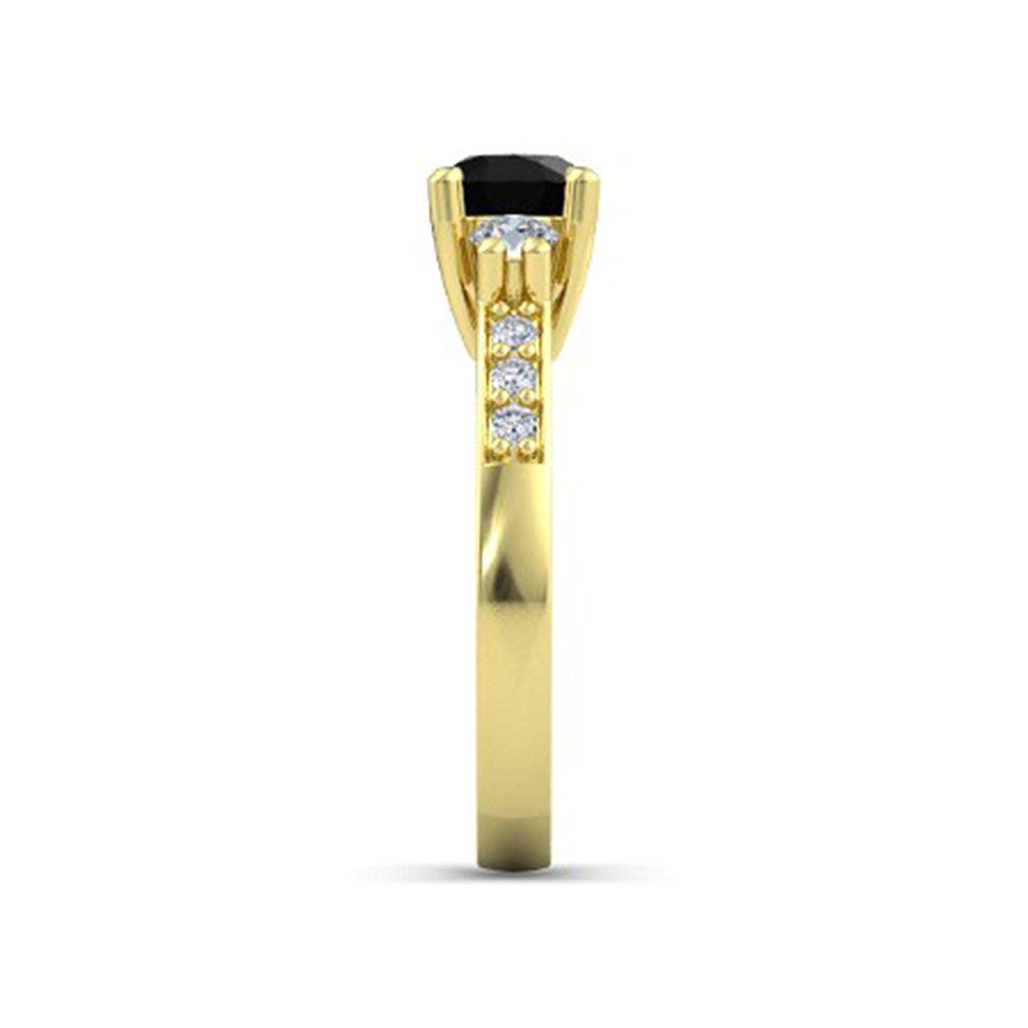 atjewels Black and White Zirconia in 14K Yellow Gold Over Sterling Solitaire With Accents Ring MOTHER'S DAY SPECIAL OFFER - atjewels.in