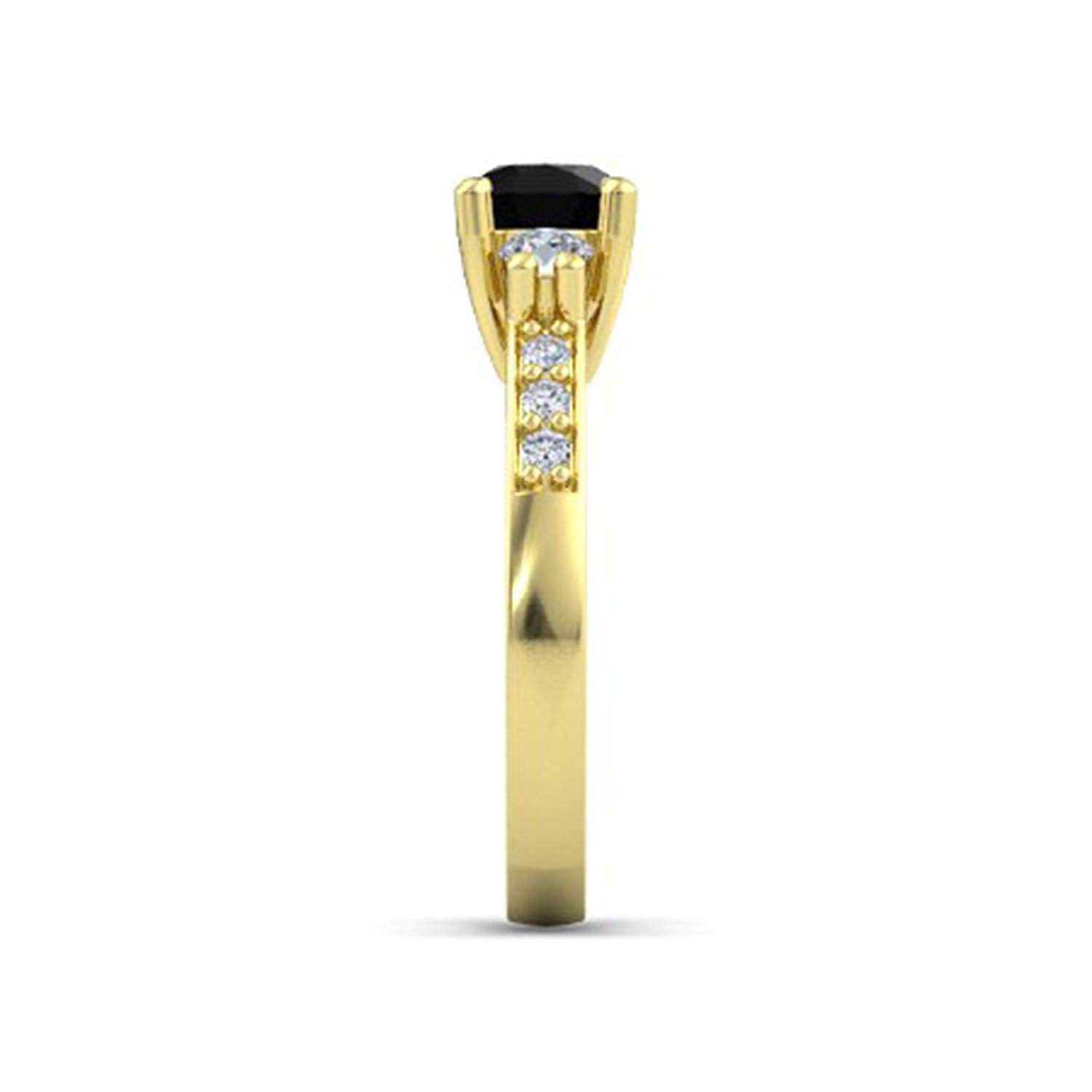 atjewels Black and White Zirconia in 14K Yellow Gold Over Sterling Solitaire With Accents Ring MOTHER'S DAY SPECIAL OFFER - atjewels.in
