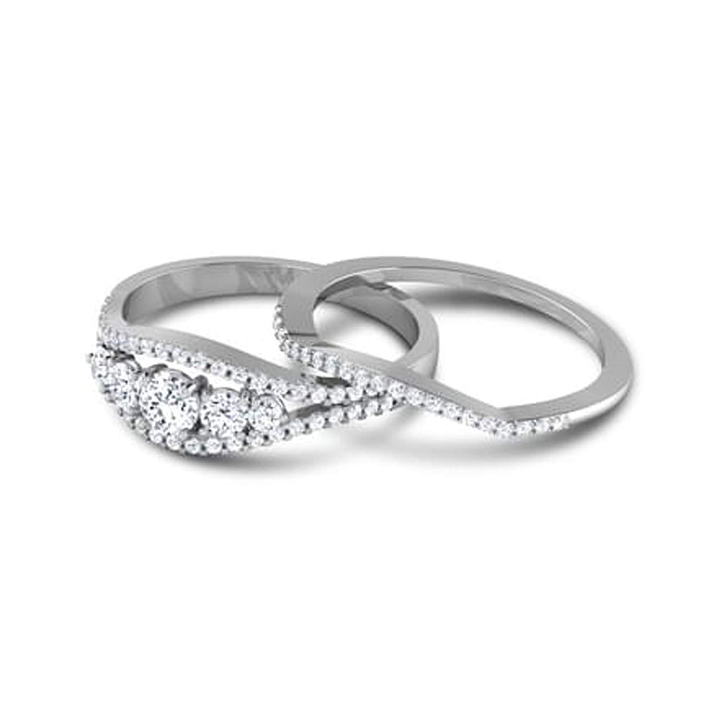 atjewels 14K White Gold Over 925 Sterling Silver with White Round Zirconia Bridal Ring Set MOTHER'S DAY SPECIAL OFFER - atjewels.in