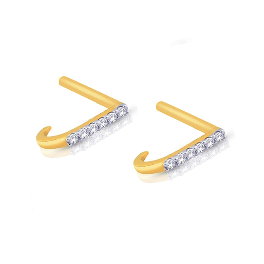 atjewels 14K Yellow Gold Plated on 925 Sterling Silver Round White Cubic Zirconia J Shape Stud Earring MOTHER'S DAY SPECIAL OFFER - atjewels.in