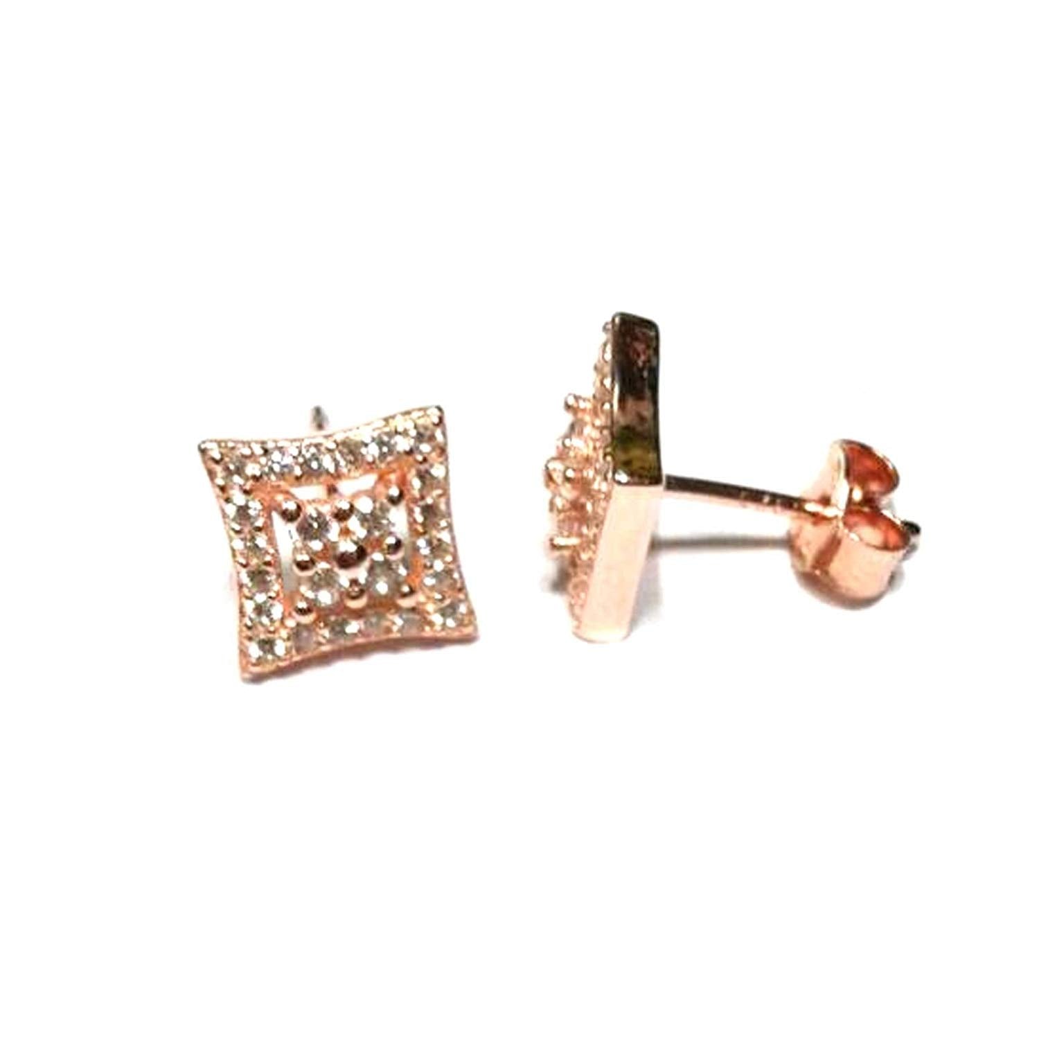 atjewels Round Cut White CZ 14k Rose Gold Over 925 Sterling Silver Square Stud Earrings For Girl's and Women's For MOTHER'S DAY SPECIAL OFFER - atjewels.in