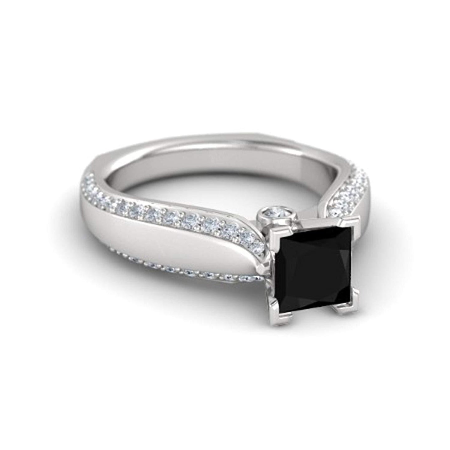 atjewels 925 Sterling Silver Black & White Zirconia  Princess J Engagement Ring MOTHER'S DAY SPECIAL OFFER - atjewels.in