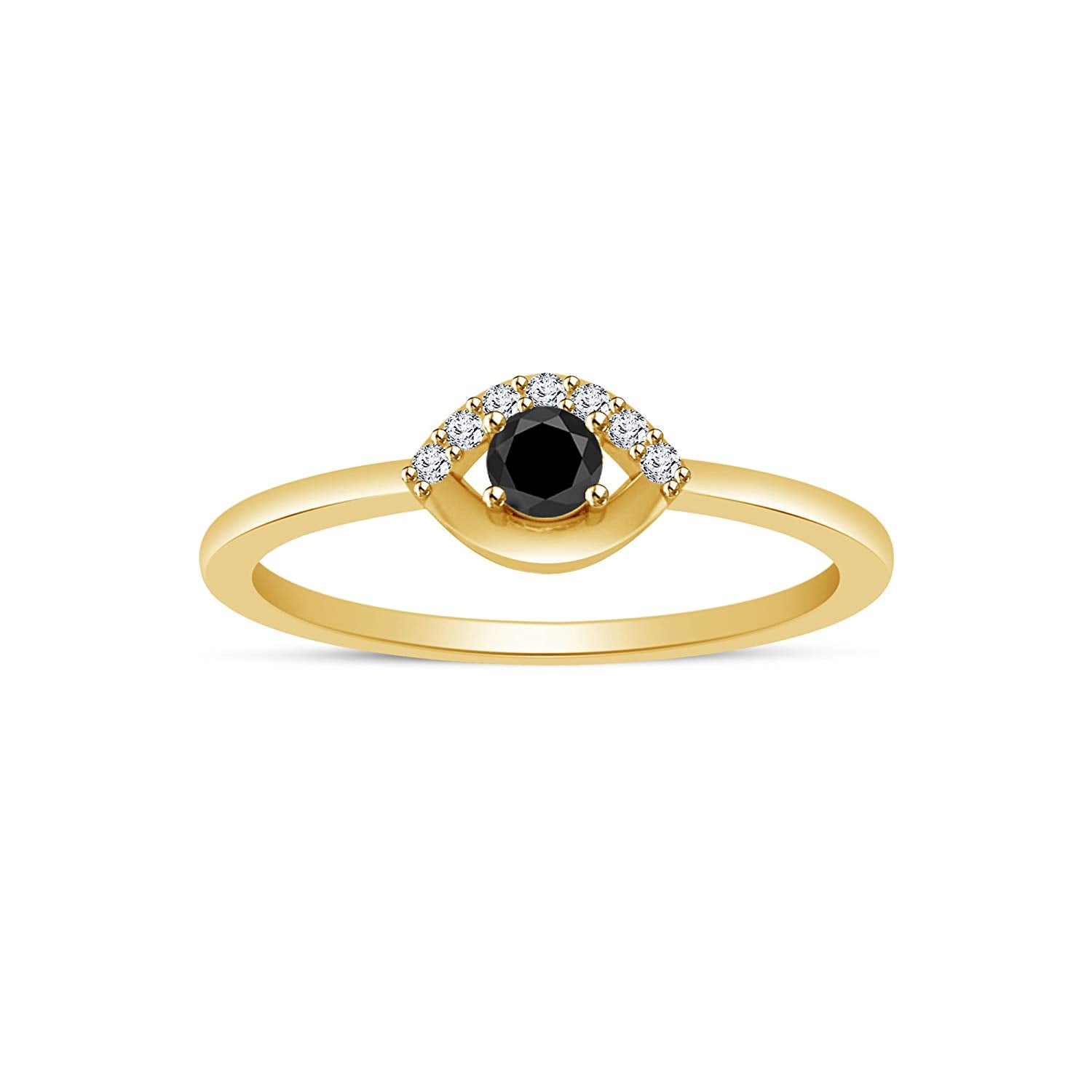 atjewels Round Black and White CZ Cocktail Ring In 14K Yellow Gold Over 925 Silver Sterling MOTHER'S DAY SPECIAL OFFER - atjewels.in