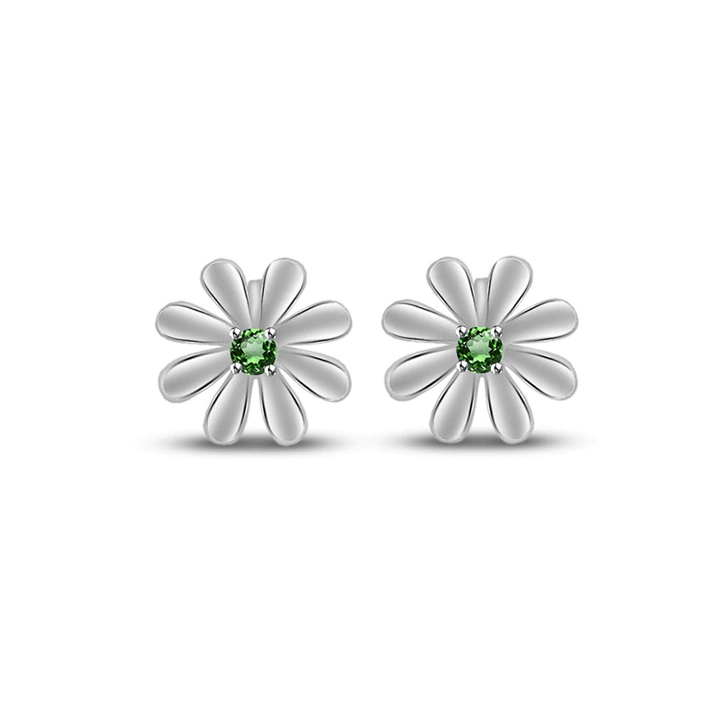 atjewels Round Cut Green Emerald .925 Sterling Silver Flower Stud Earrings Girls & Wome's For MOTHER'S DAY SPECIAL OFFER - atjewels.in