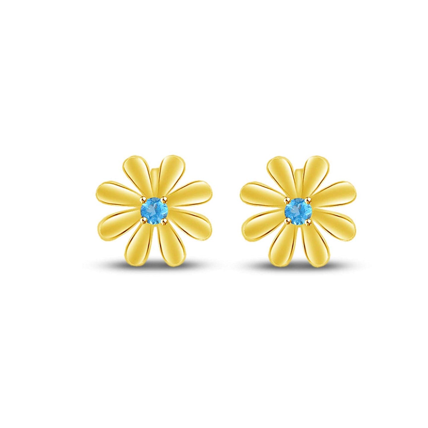 atjewels Round Cut Blue Aquamarine 14k Yellow Gold Over .925 Sterling Silver Flower Stud Earrings Girls & Wome's For MOTHER'S DAY SPECIAL OFFER - atjewels.in