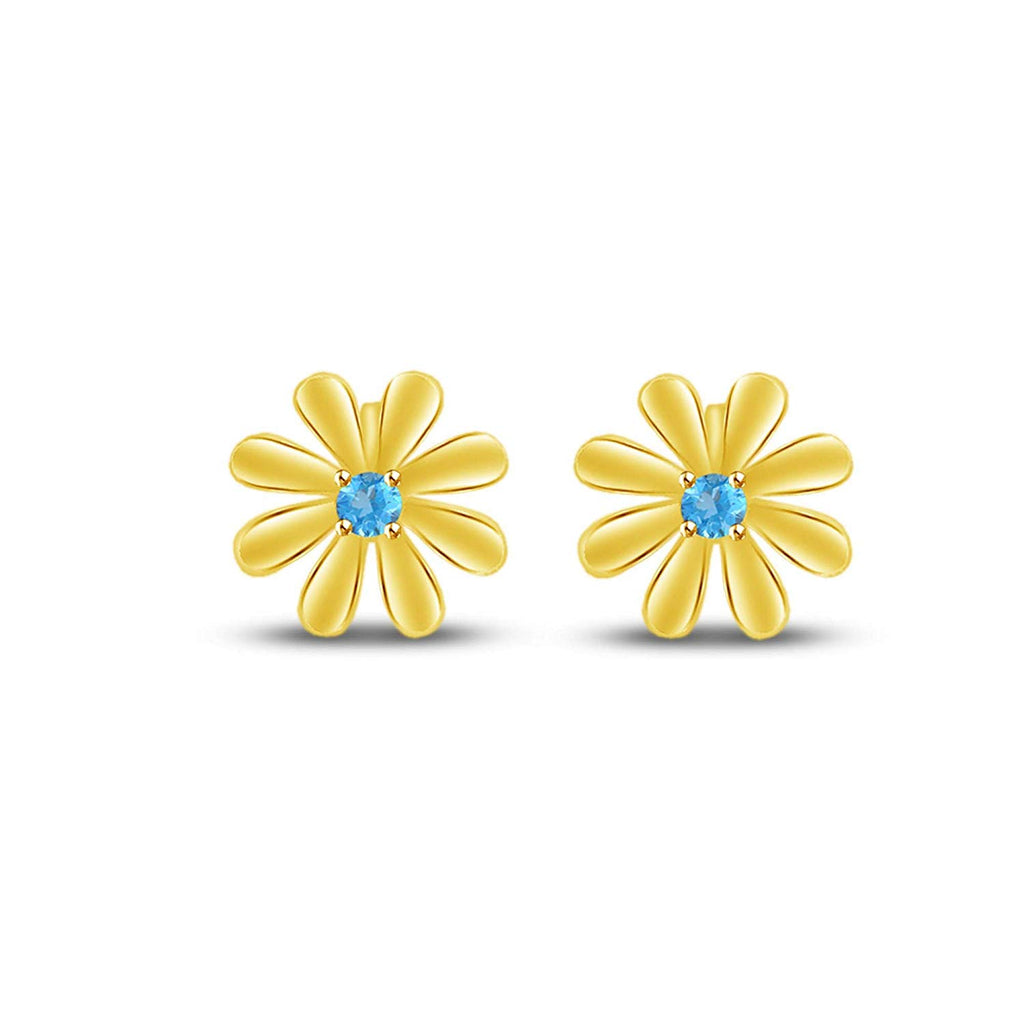 atjewels Round Cut Blue Aquamarine 14k Yellow Gold Over .925 Sterling Silver Flower Stud Earrings Girls & Wome's For MOTHER'S DAY SPECIAL OFFER - atjewels.in
