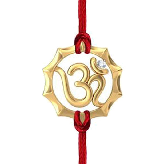 atjewels 14K Yellow Gold Over .925 Sterling Silver Round Cut White Cubic Zirconia OM Rakhi MOTHER'S DAY SPECIAL OFFER - atjewels.in