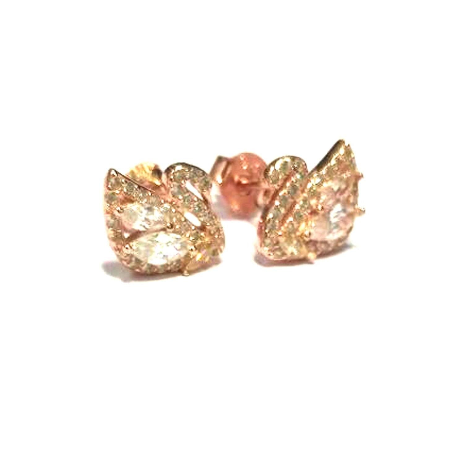 atjewels Round Cut White CZ 14k Rose Gold Over 925 Sterling Silver Swan Stud Earrings For Girl's and Women's For MOTHER'S DAY SPECIAL OFFER - atjewels.in