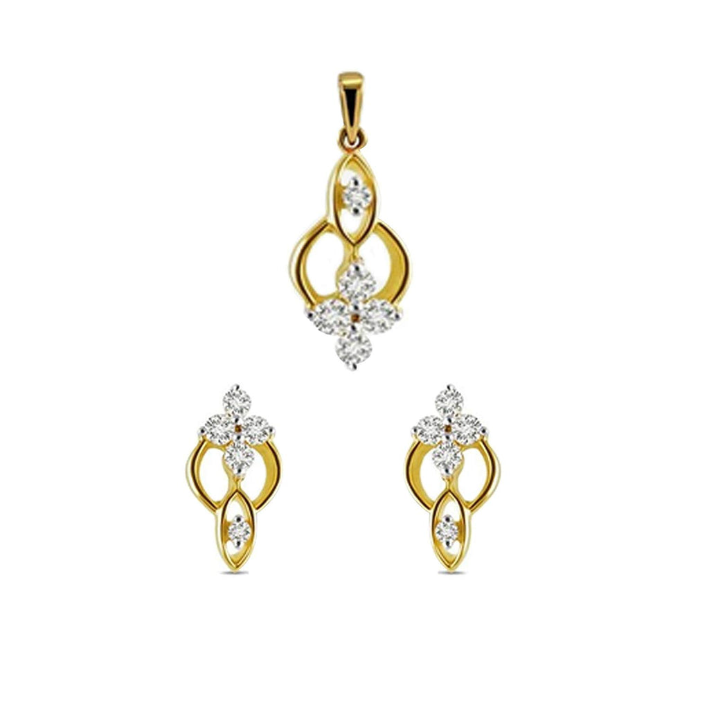 atjewels Round Cut White Cubic Zirconia 14k Yellow Gold Over 925 Sterling Silver Flower Pendant & Earrings Set MOTHER'S DAY SPECIAL OFFER - atjewels.in