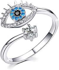 0.30 CT Round Cut Blue Topaz Diamond 925 Sterling Silver Women Engagement Evil Eye Ring