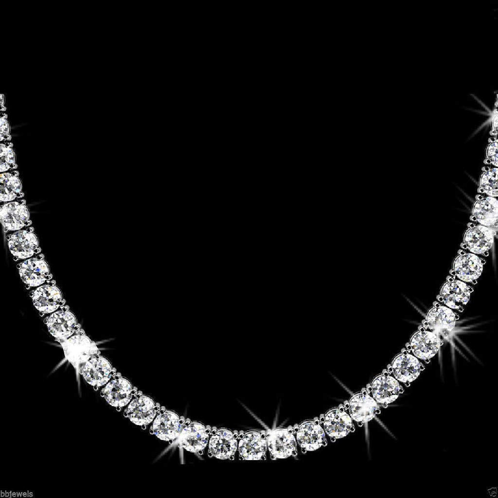 ATJewels 50 CT Round Cut Cubic Zirconia Solid 14k White Gold Over Unisex Tennis 16" Necklace - atjewels.in