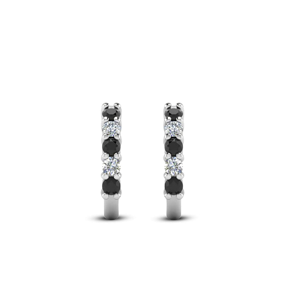 atjewels 14K White Gold Plated on Sterling Silver Round Black and White CZ Hoop J Earrings For Women's MOTHER'S DAY SPECIAL OFFER - atjewels.in