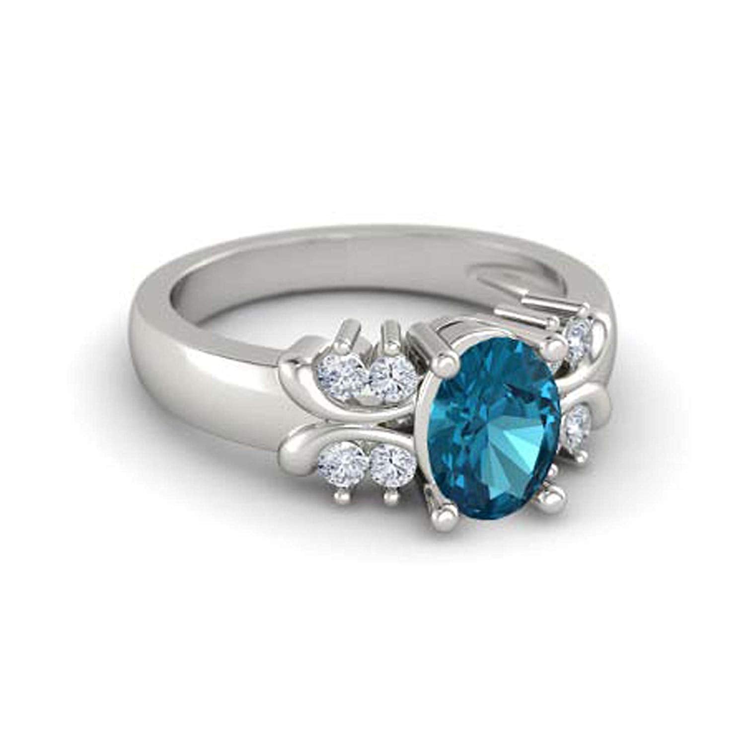 atjewels .925 Sterling Silver Oval Shape Blue Topaz Engagement/Wedding Ring Variation For Women's & Girl's - atjewels.in