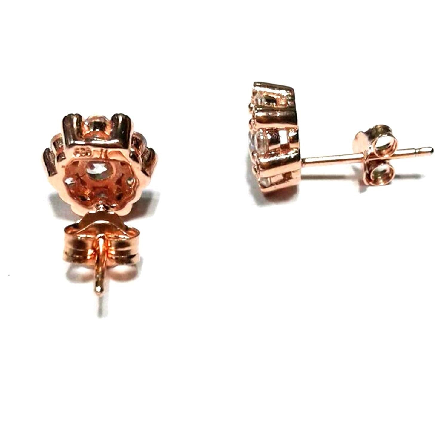 atjewels Round Cut White CZ 14k Rose Gold Over 925 Sterling Silver Flower Stud Earrings For Girl's and Women's For MOTHER'S DAY SPECIAL OFFER - atjewels.in