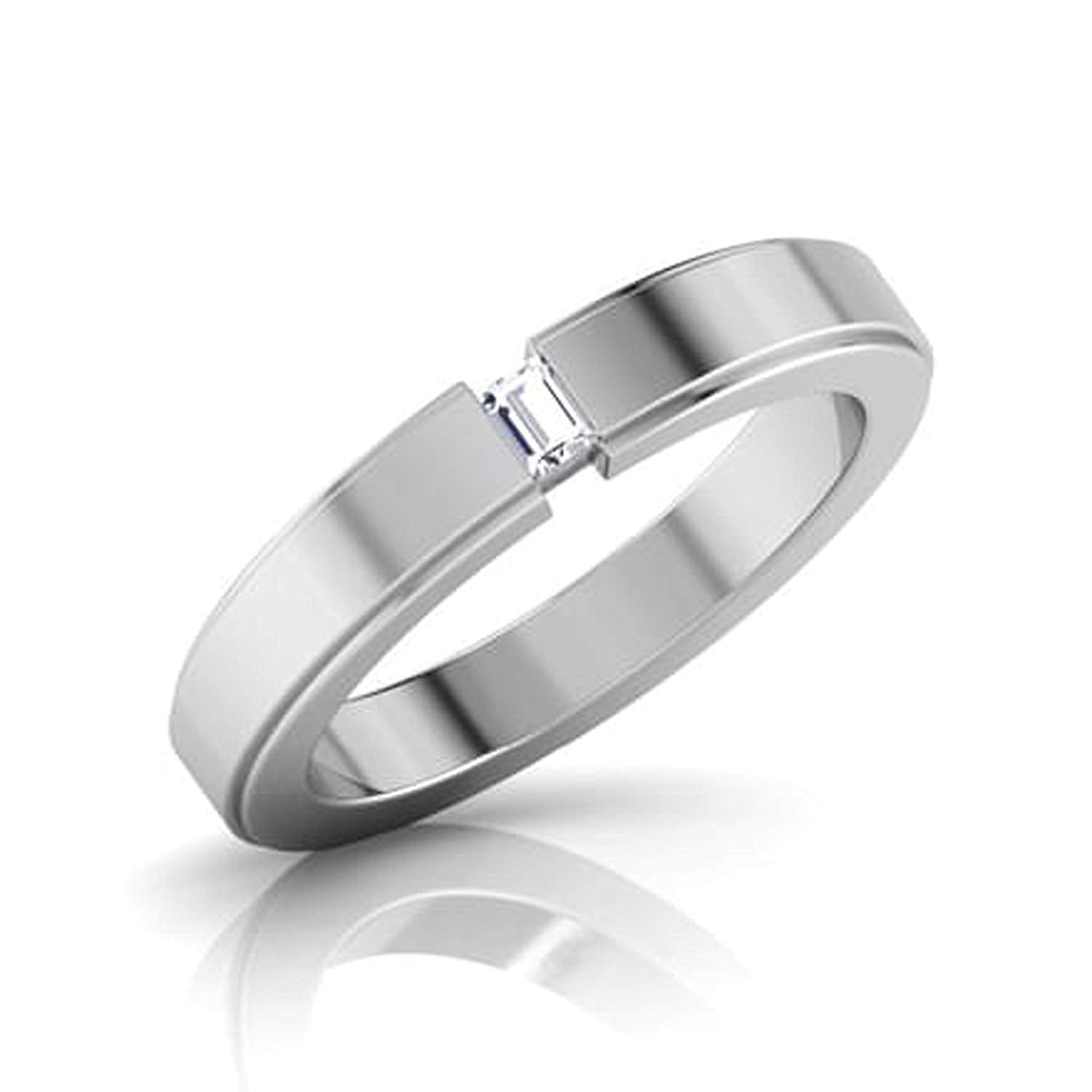 atjewels 14K White Gold Over 925 Sterling with White Baguette Zirconia Solitaire Band Ring (9) MOTHER'S DAY SPECIAL OFFER - atjewels.in