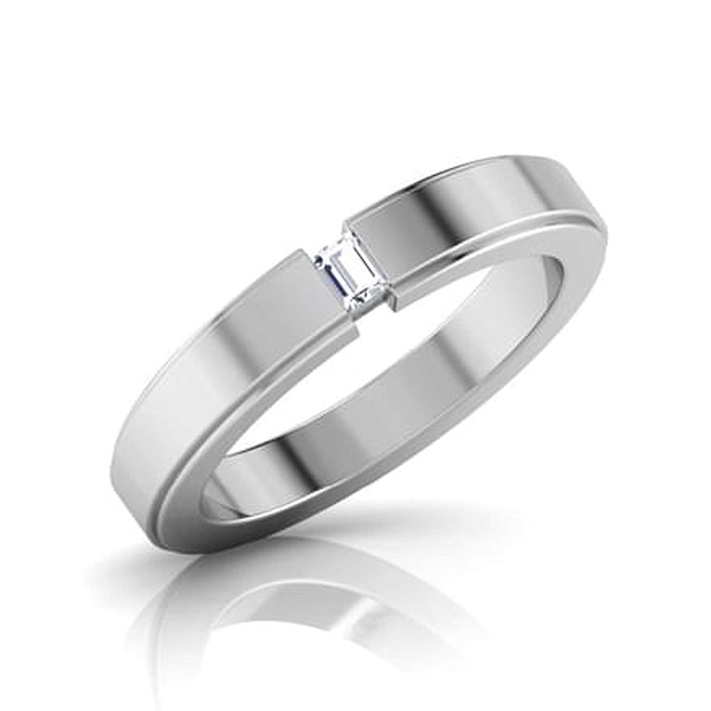 atjewels 14K White Gold Over 925 Sterling with White Baguette Zirconia Solitaire Band Ring (11) MOTHER'S DAY SPECIAL OFFER - atjewels.in