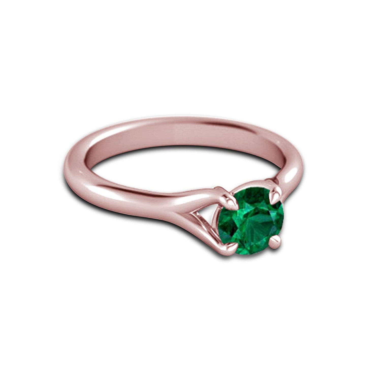 0.63 Ct 14k Rose Gold Over 925 Sterling Silver Round Cut Emerald Solitaire Engagement Wedding Ring For Women's - atjewels.in