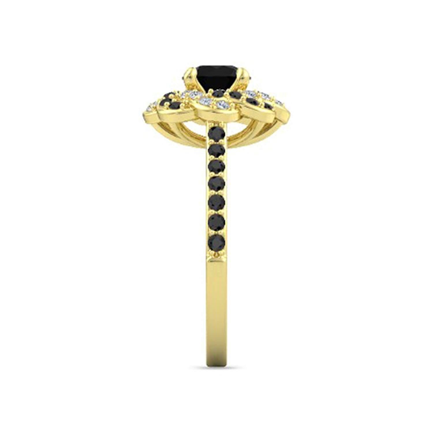 atjewels White & Black CZ Yellow Gold Plated 925 Sterling Silver  Princess Engagement Ring MOTHER'S DAY SPECIAL OFFER - atjewels.in