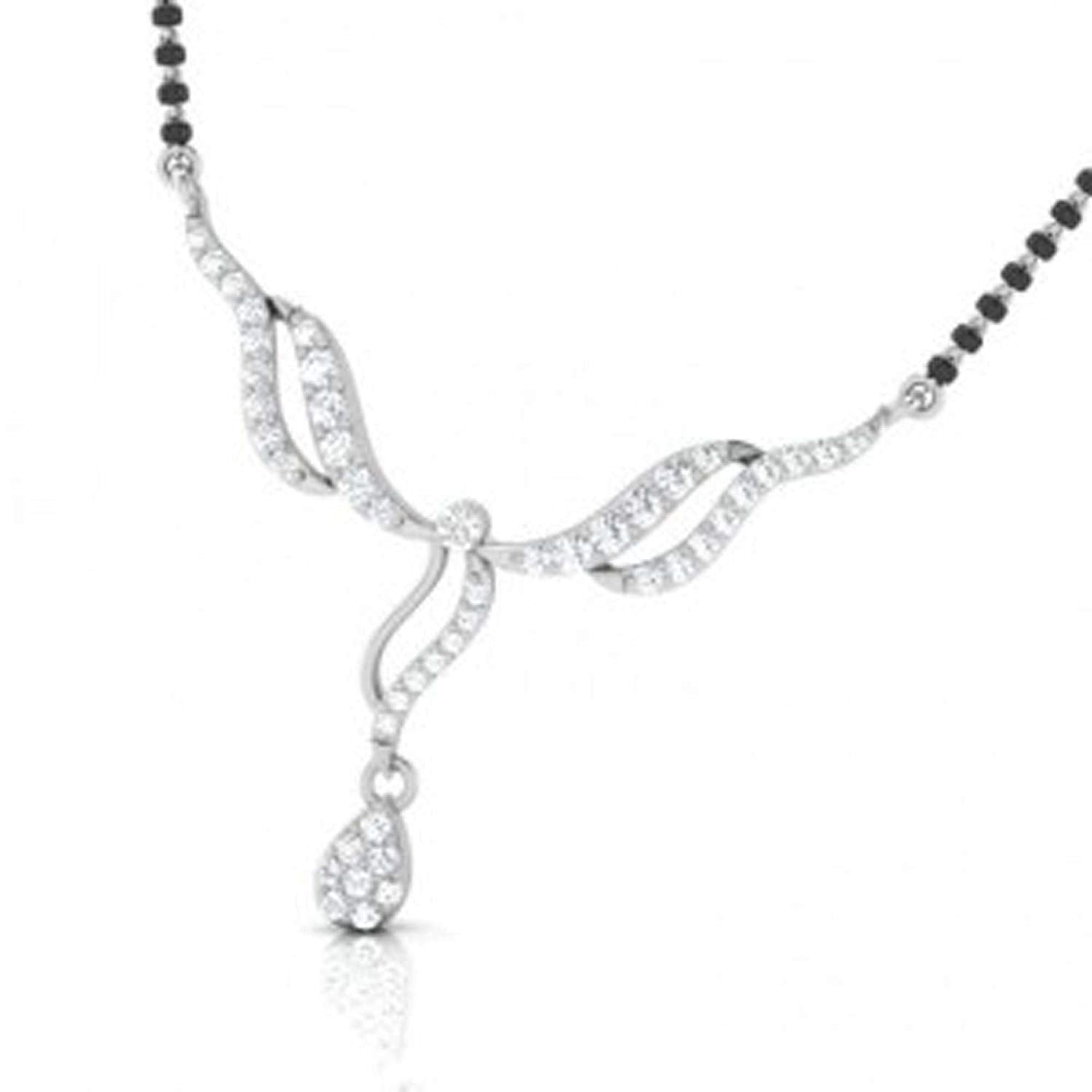 atjewels Round Cut White CZ .925 Sterling Silver Drop Mangalsutra Tanmaniya Pendant For Women's MOTHER'S DAY SPECIAL OFFER - atjewels.in