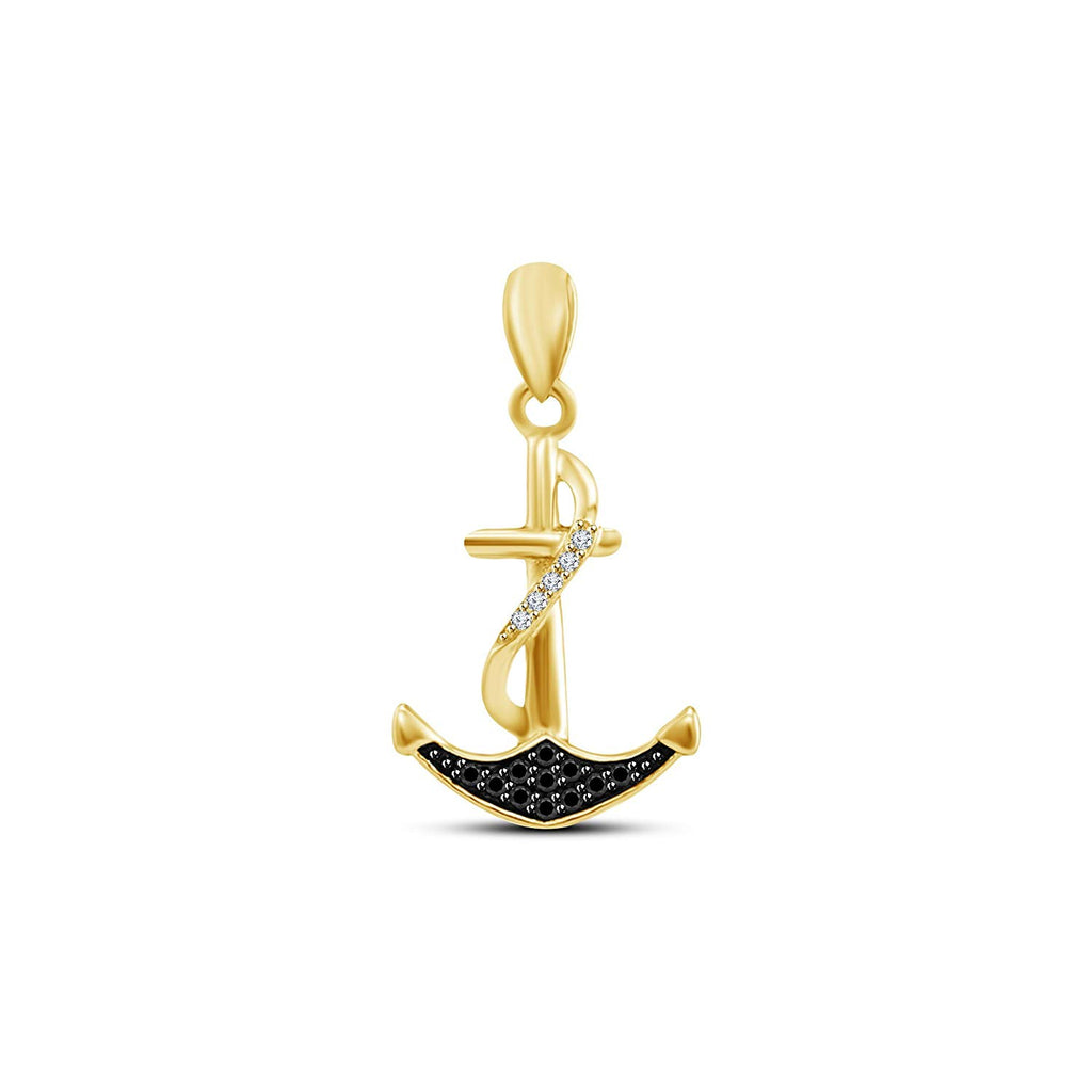 atjewels 14K Yellow Gold Over 925 Sterling Round White and Black Zirconia Anchor Pendant Without Chain MOTHER'S DAY SPECIAL OFFER - atjewels.in