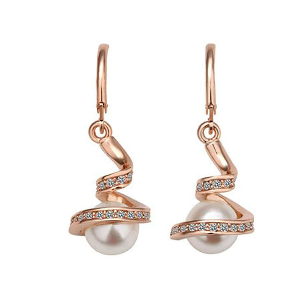 atjewels 14K Rose Gold Plated .925 Sterling Silver Round Cut White Cubic Zirconia & Pearl Drop Jewelry Set - atjewels.in