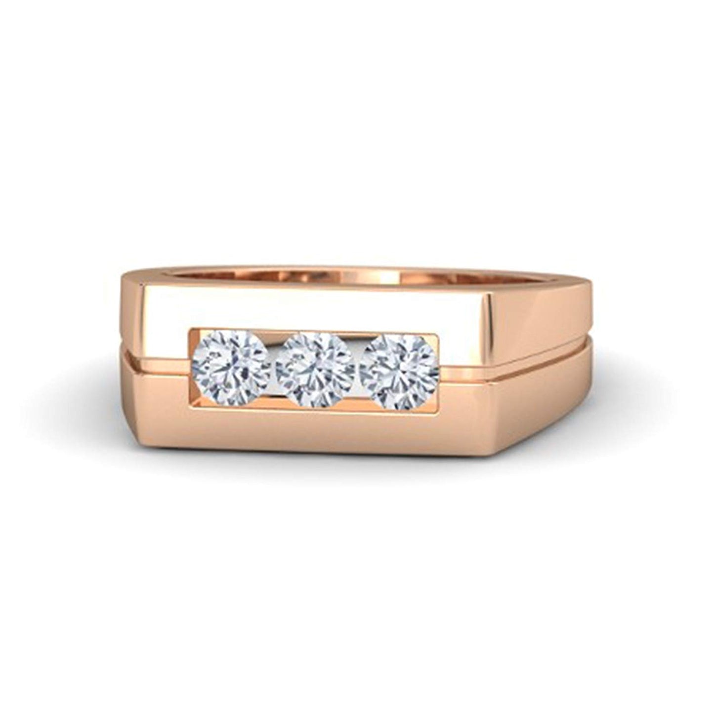 Classy Look White CZ Three Stone Men's Ring in Rose Gold Plated 925 Sterling Silver MOTHER'S DAY SPECIAL OFFER - atjewels.in