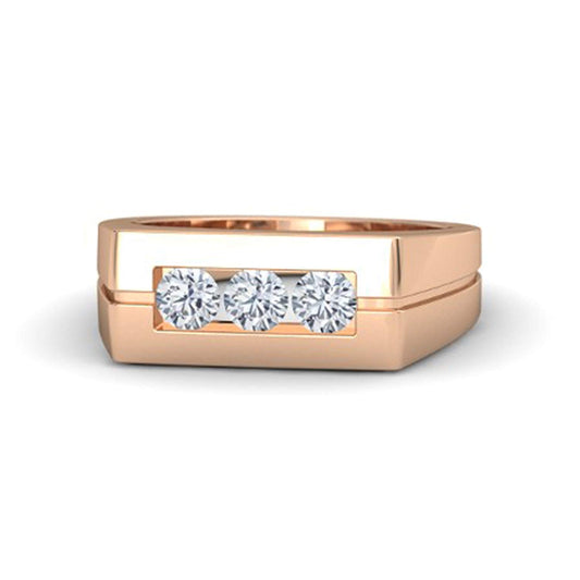 Classy Look White CZ Three Stone Men's Ring in Rose Gold Plated 925 Sterling Silver MOTHER'S DAY SPECIAL OFFER - atjewels.in