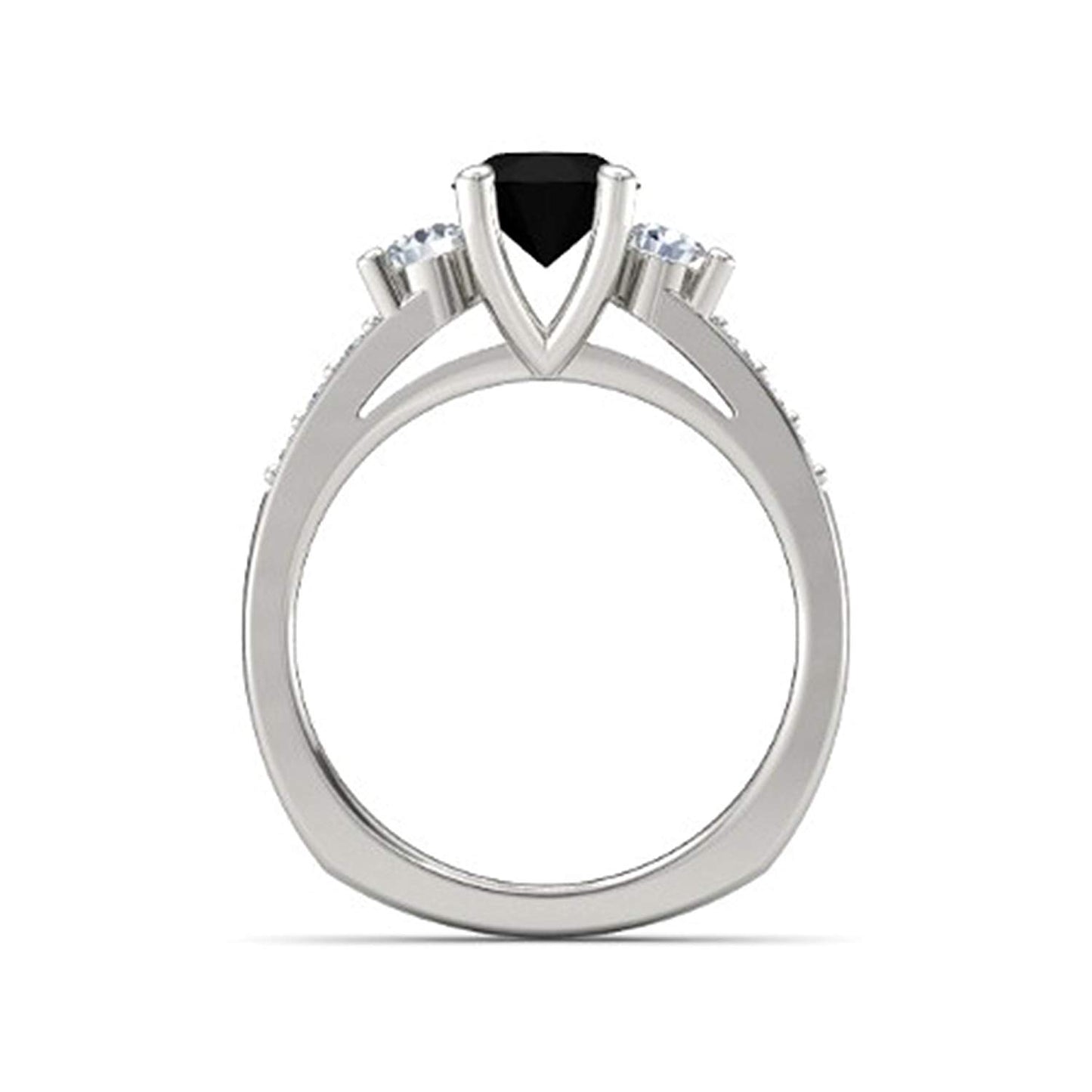 atjewels 14K White Gold Over Sterling Black and White CZ Solitaire With Accents Ring For Women's MOTHER'S DAY SPECIAL OFFER - atjewels.in