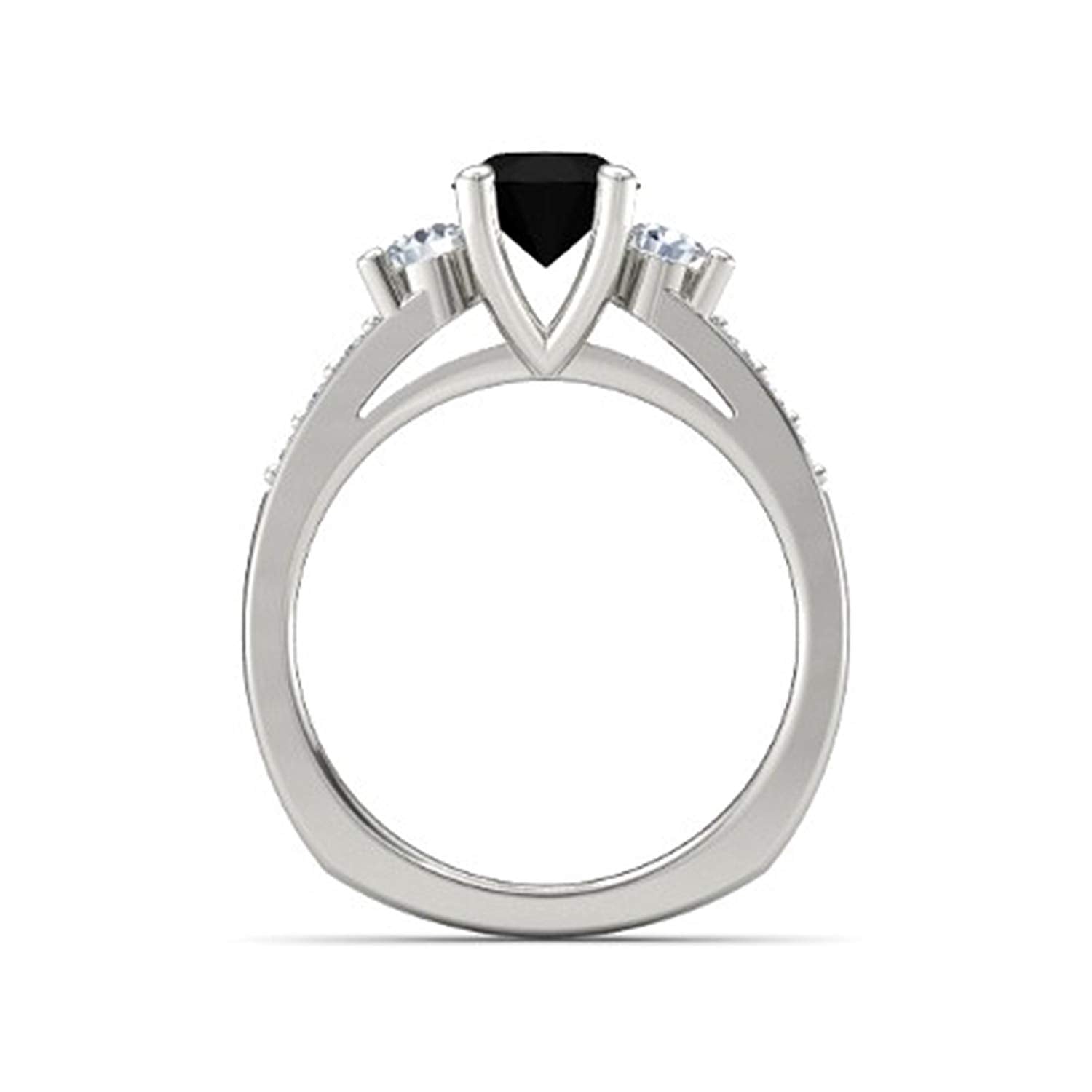 atjewels 14K White Gold Over Sterling Black and White CZ Solitaire With Accents Ring For Women's MOTHER'S DAY SPECIAL OFFER - atjewels.in