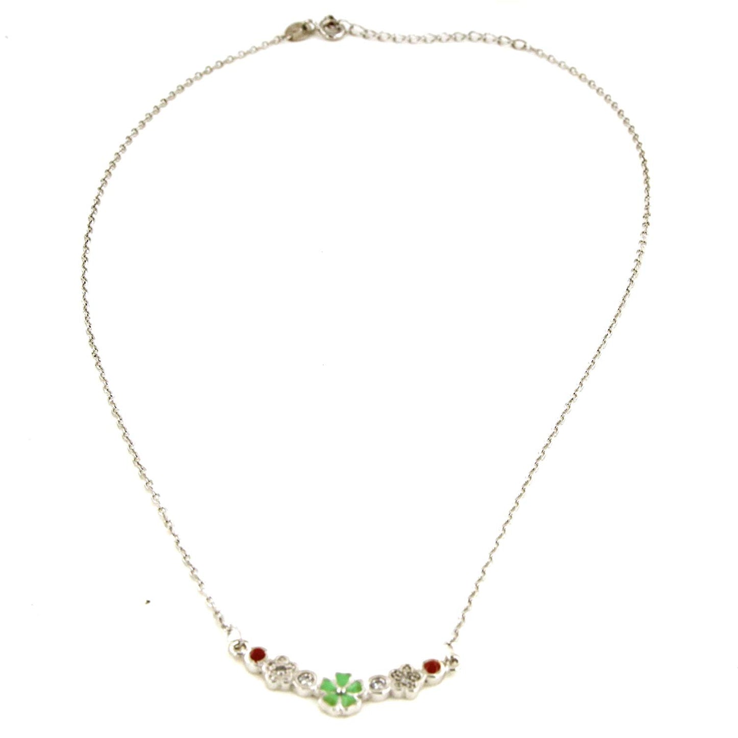 atjewels .925 Sterling Silver Round Cut White CZ & Enamel Flower Pendant w/ 14" Chain MOTHER'S DAY SPECIAL OFFER - atjewels.in