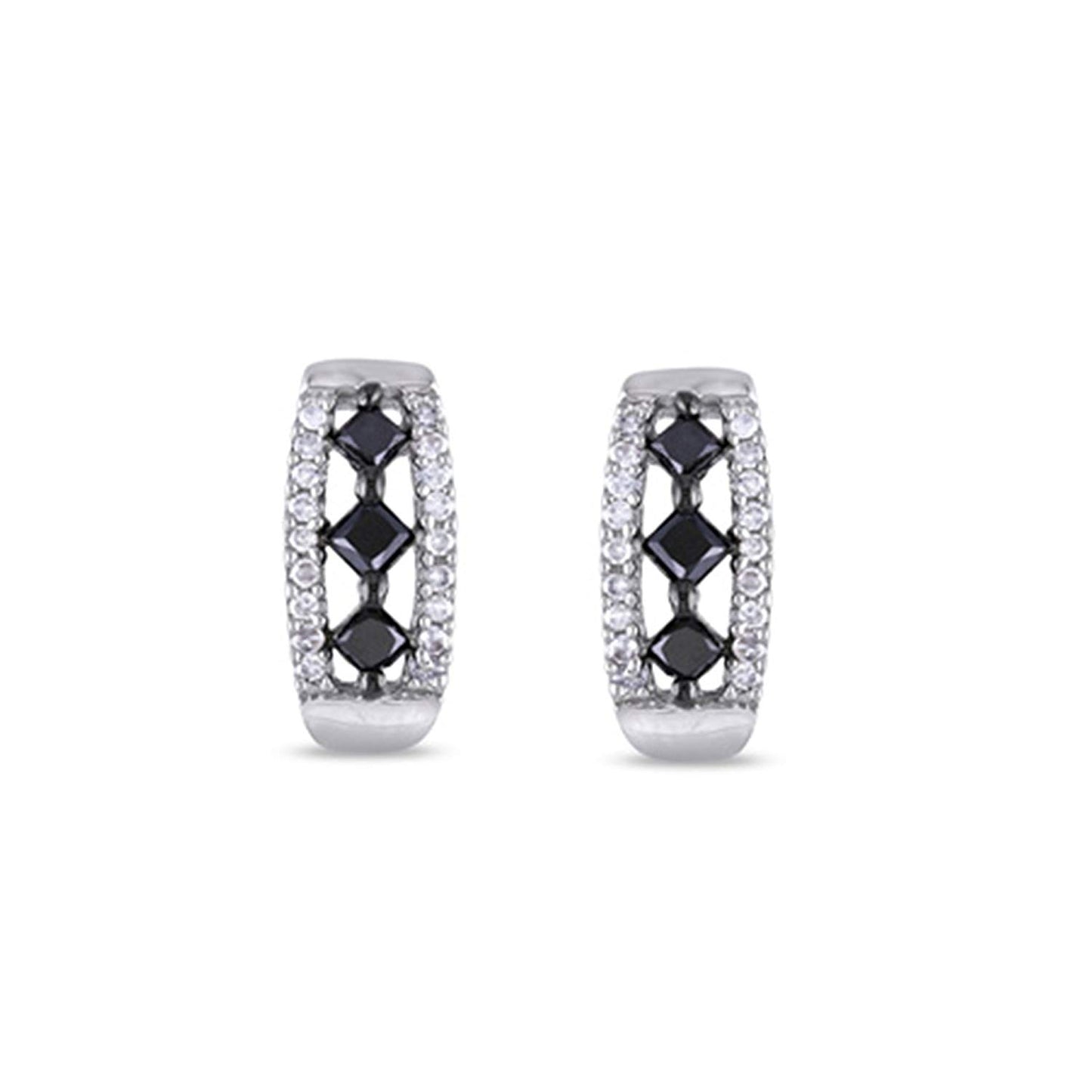 atjewels 14k White Gold Over .925 Silver Princess Black and White Round CZ Anniversary Stud Earrings MOTHER'S DAY SPECIAL OFFER - atjewels.in