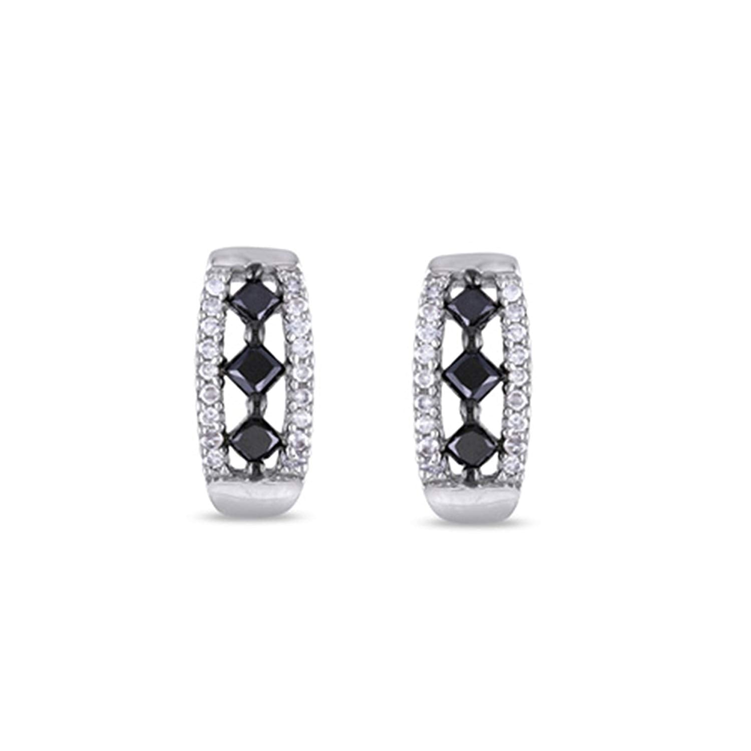 atjewels 14k White Gold Over .925 Silver Princess Black and White Round CZ Anniversary Stud Earrings MOTHER'S DAY SPECIAL OFFER - atjewels.in