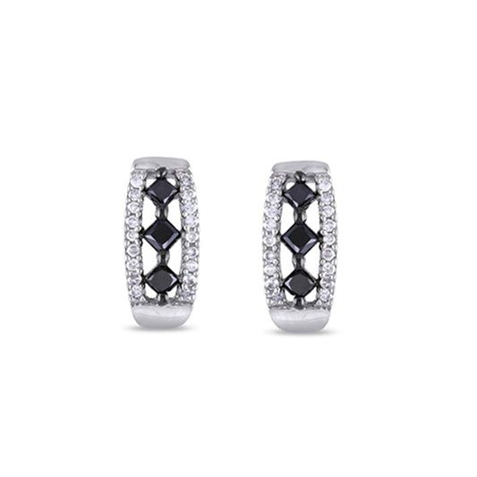 atjewels 14k White Gold Over .925 Silver Princess Black and White Round CZ Anniversary Stud Earrings MOTHER'S DAY SPECIAL OFFER - atjewels.in