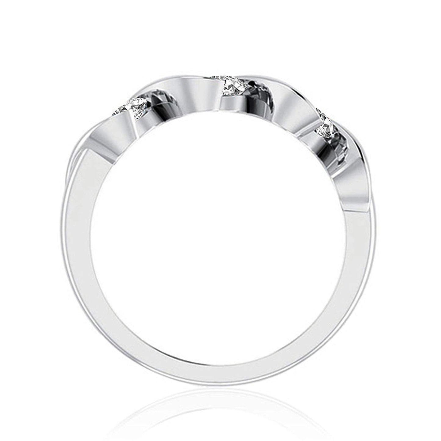 atjewels 14K White Gold Over .925 Sterling Silver White Cubic Zirconia Three Stone Band Ring MOTHER'S DAY SPECIAL OFFER - atjewels.in