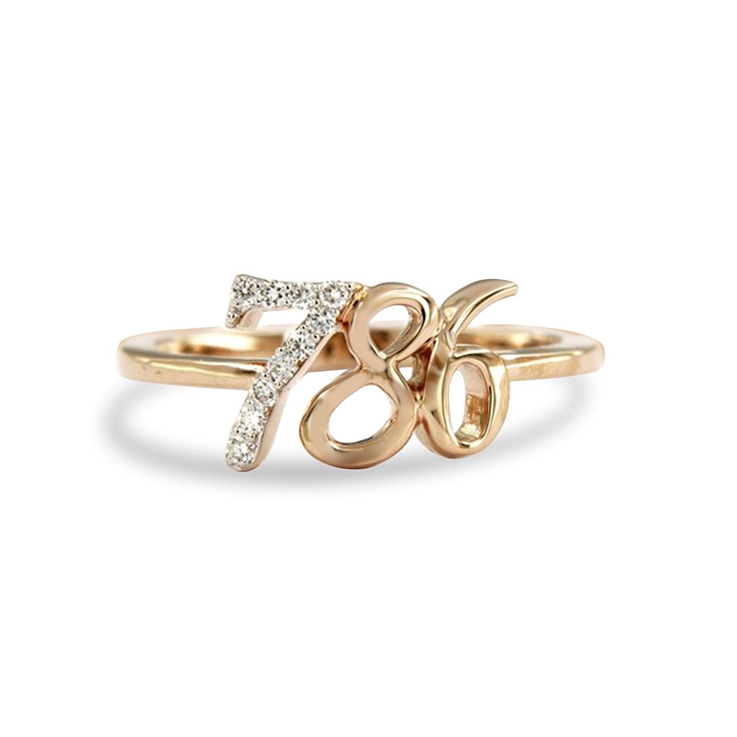 atjewels 14K Rose Gold Plated on 925 Sterling Silver with White Round Zirconia 786 Allah Ring for Unisex Ring Size - 6 Available - atjewels.in