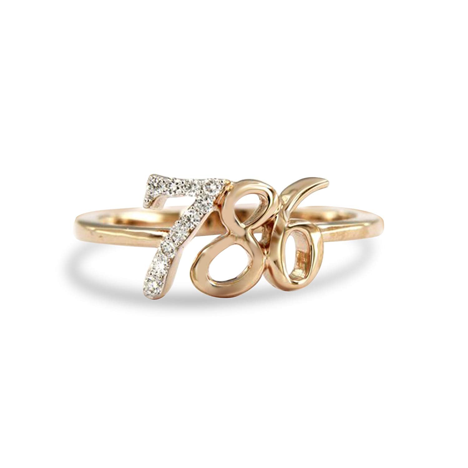 atjewels 14K Rose Gold Plated on 925 Sterling Silver with White Round Zirconia 786 Allah Ring for Unisex Ring Size - 6 Available - atjewels.in