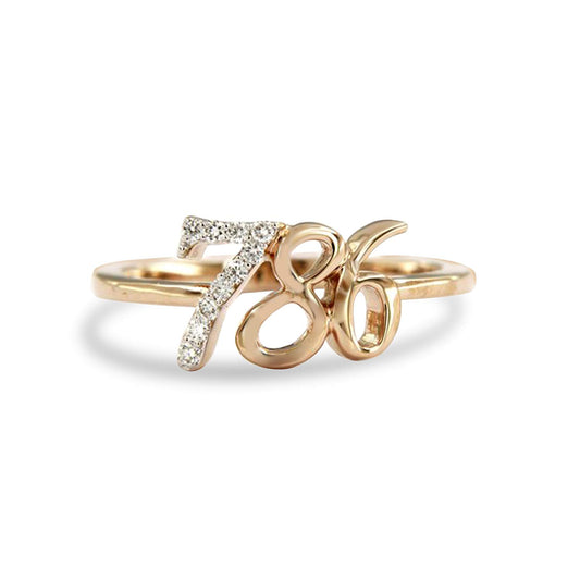 atjewels 14K Rose Gold Plated on 925 Sterling Silver with White Round Zirconia 786 Allah Ring for Unisex Ring Size - 6 Available - atjewels.in